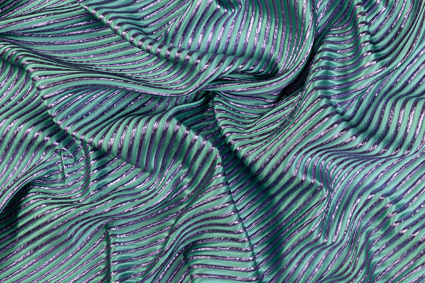 Diagonal Striped Metallic Brocade - Green / Purple