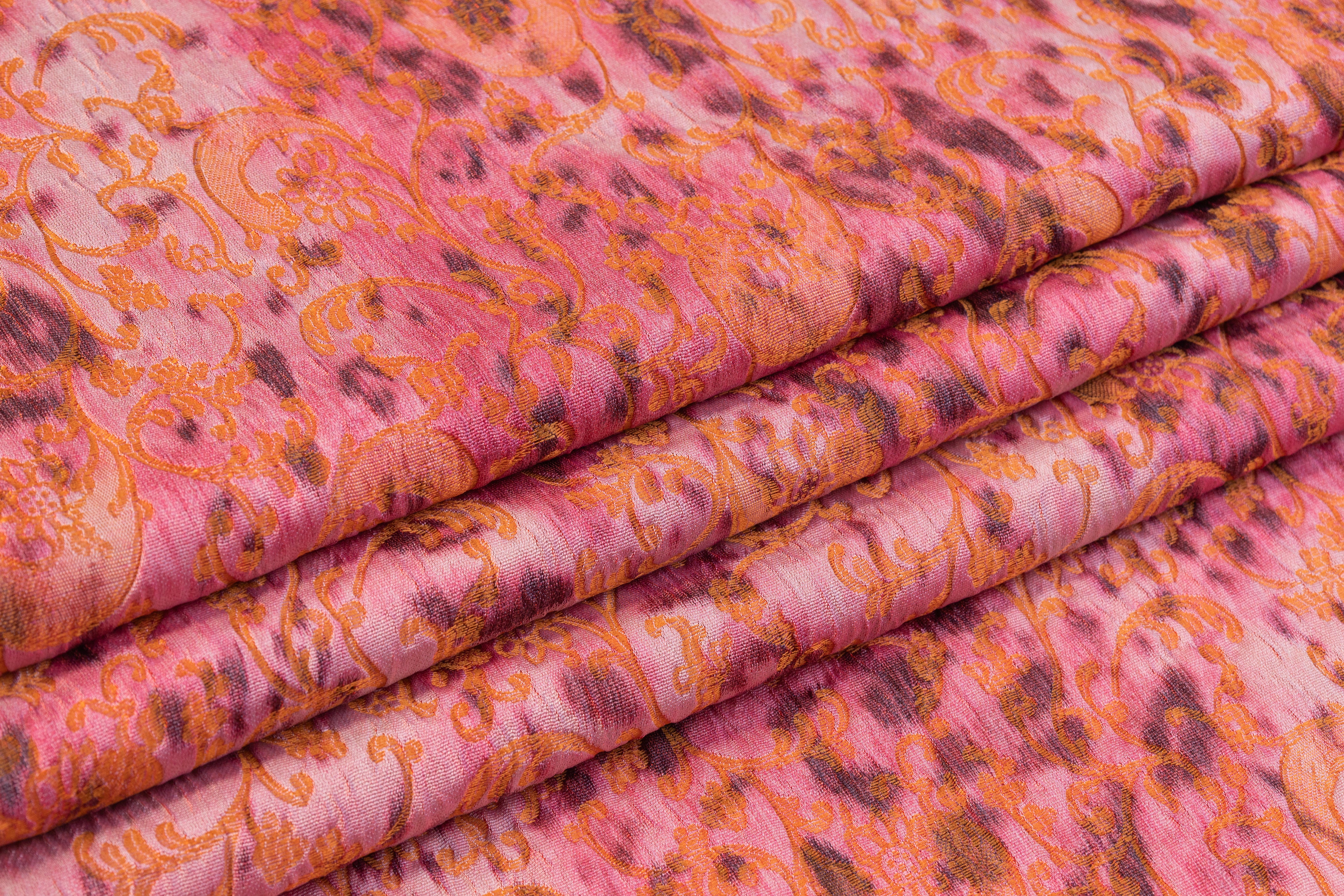 Crinkled Baroque Italian Chiné Brocade - Coral Pink
