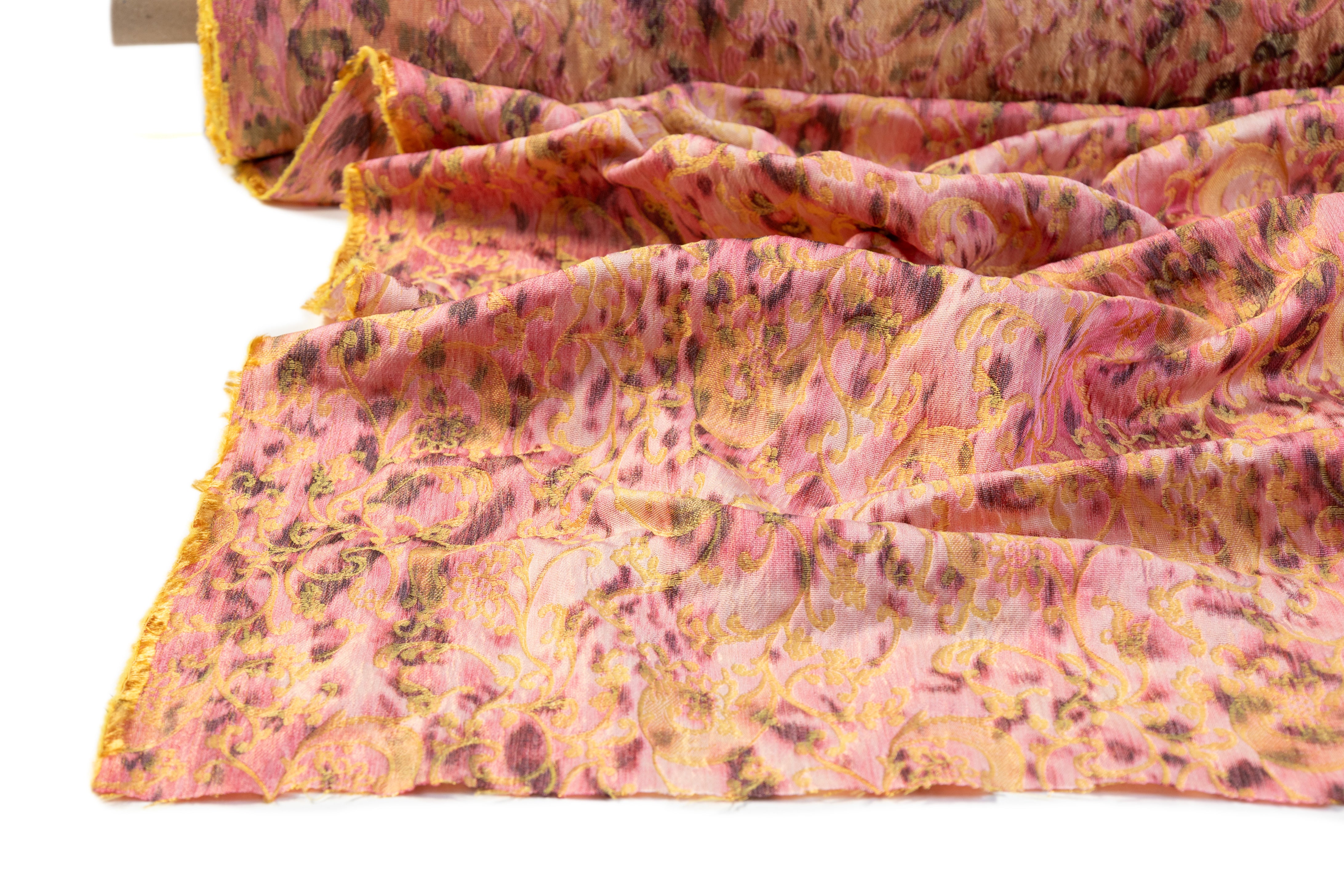 Crinkled Baroque Italian Chiné Brocade - Pink / Gold