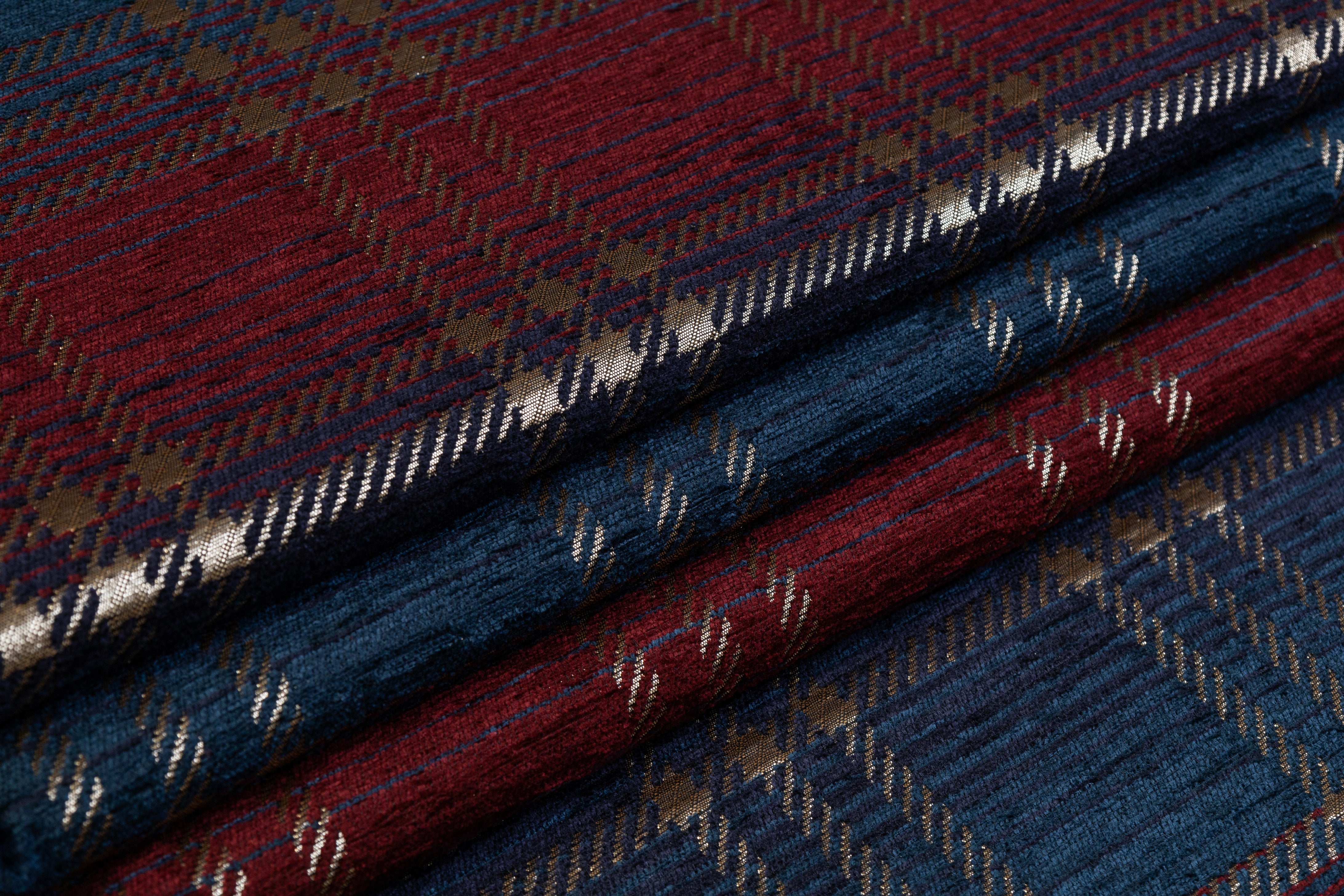 Plaid Metallic Italian Chenille Brocade - Burgundy / Navy / Gold