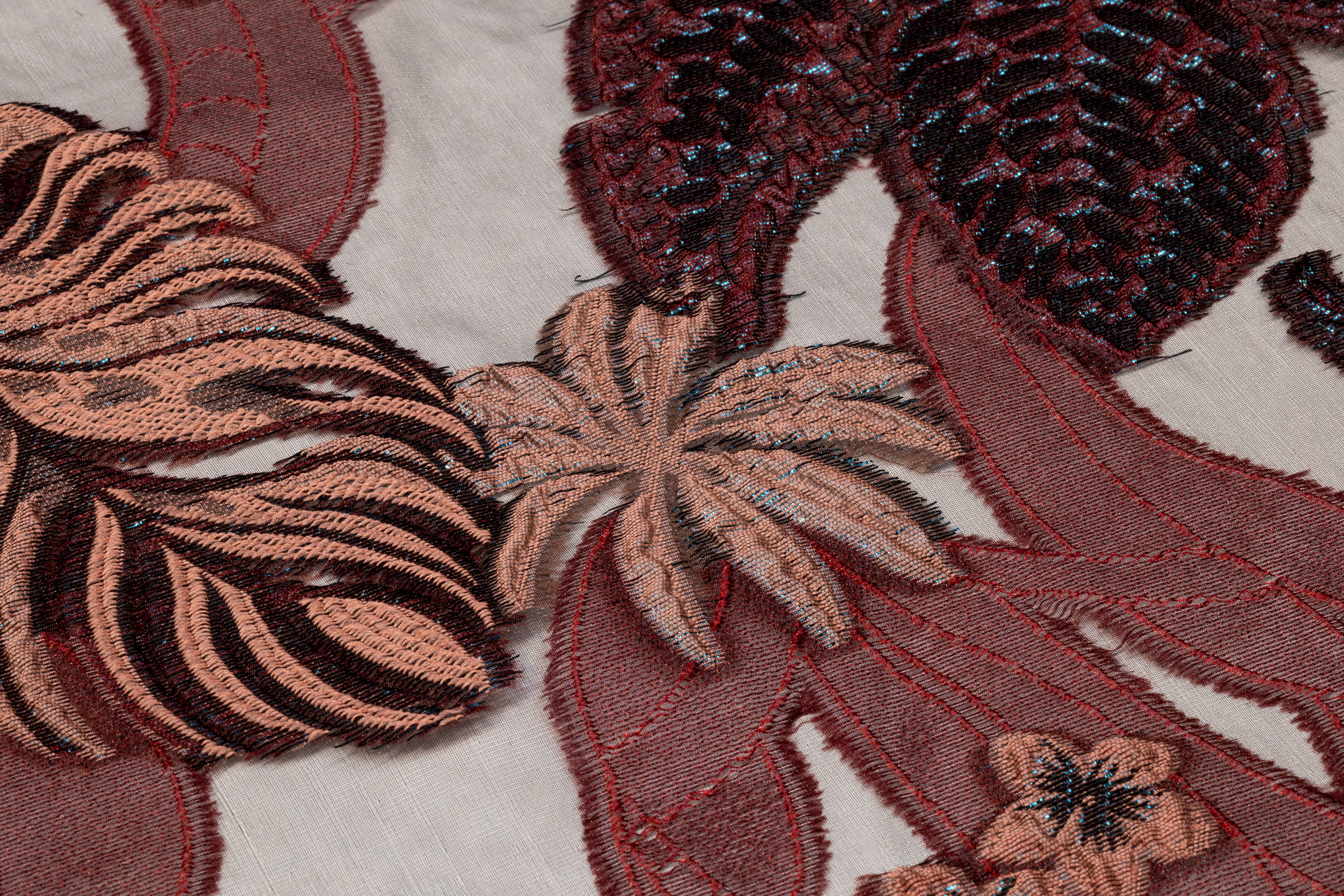 Floral Metallic Italian Organza Fil Coupé - Burgundy / Black / Blue