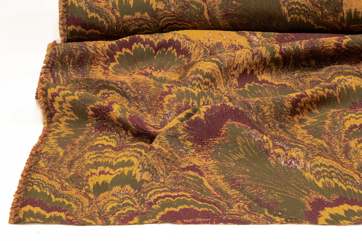 Abstract Metallic Italian Brocade - Burgundy / Olive / Gold