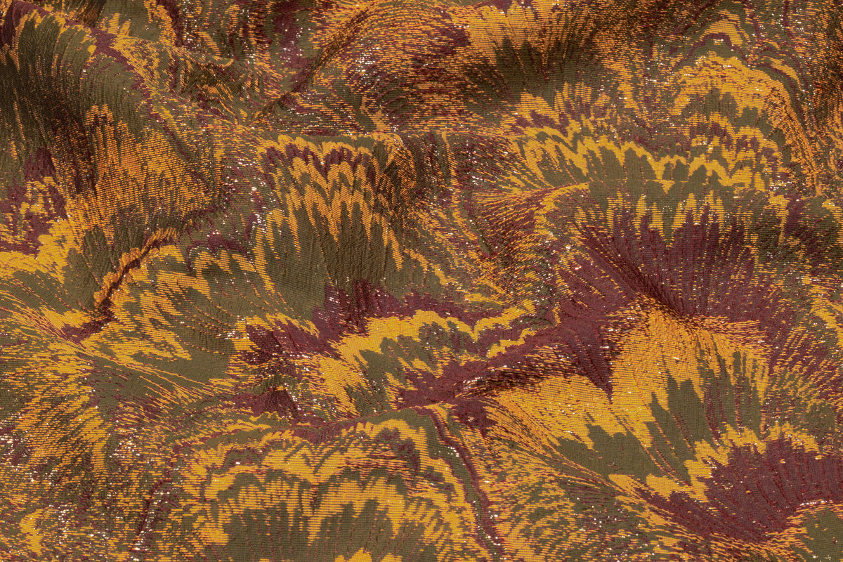 Abstract Metallic Italian Brocade - Burgundy / Olive / Gold
