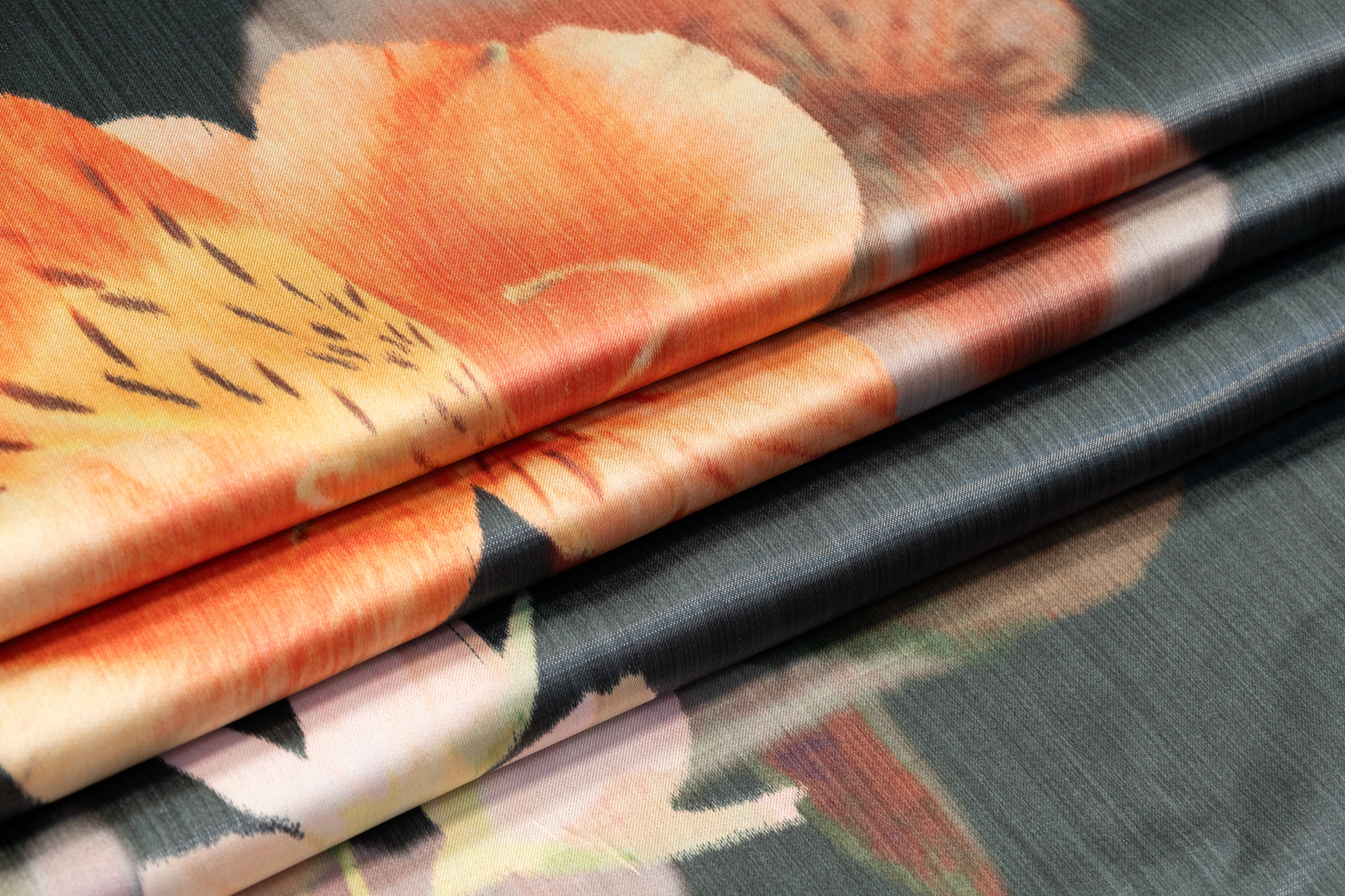 Floral Metallic Italian Chiné - Peach / Blush / Gunmetal Green