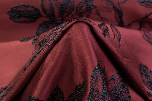 Floral Metallic Italian Brocade - Burgundy / Midnight