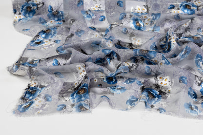 Italian Silk Chiffon Burnout - Blue / Gray