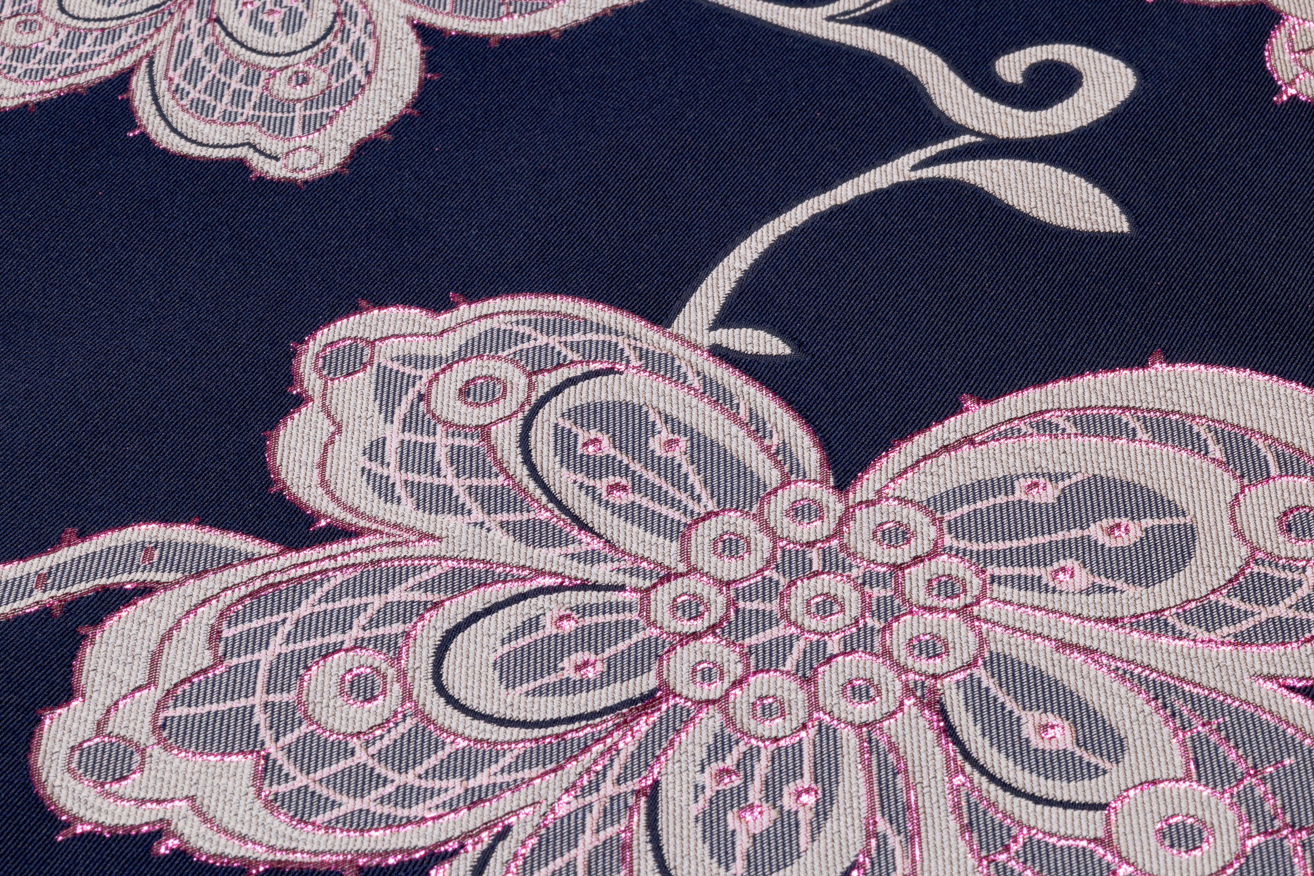 Floral Metallic Italian Brocade - Navy / Gray / Fuchsia