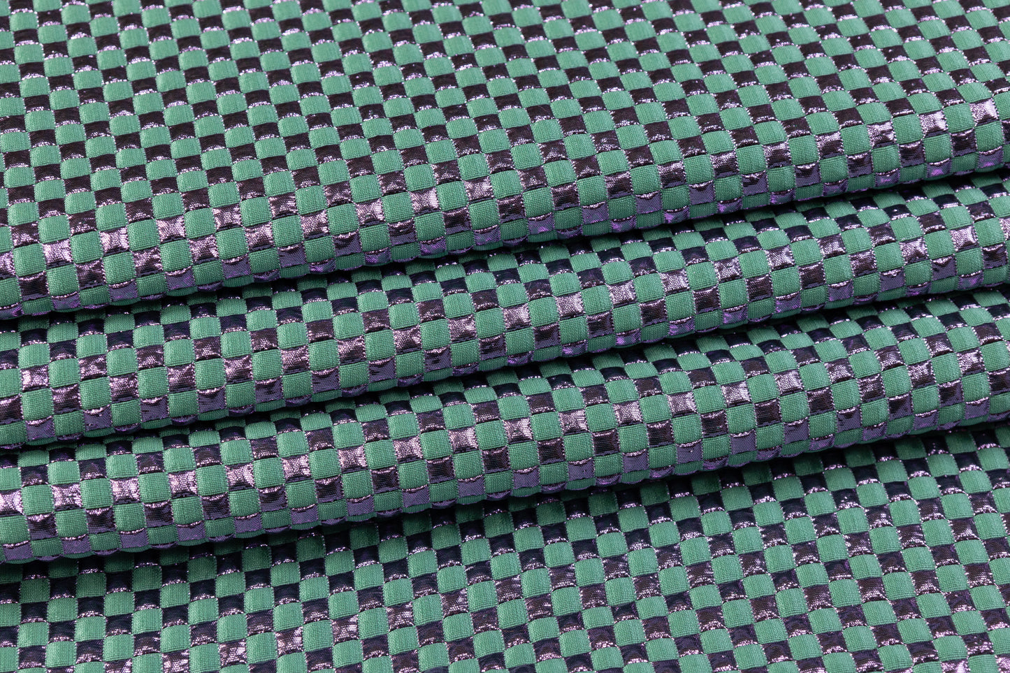 Metallic Checked Brocade - Green / Purple