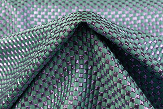 Metallic Checked Brocade - Green / Purple