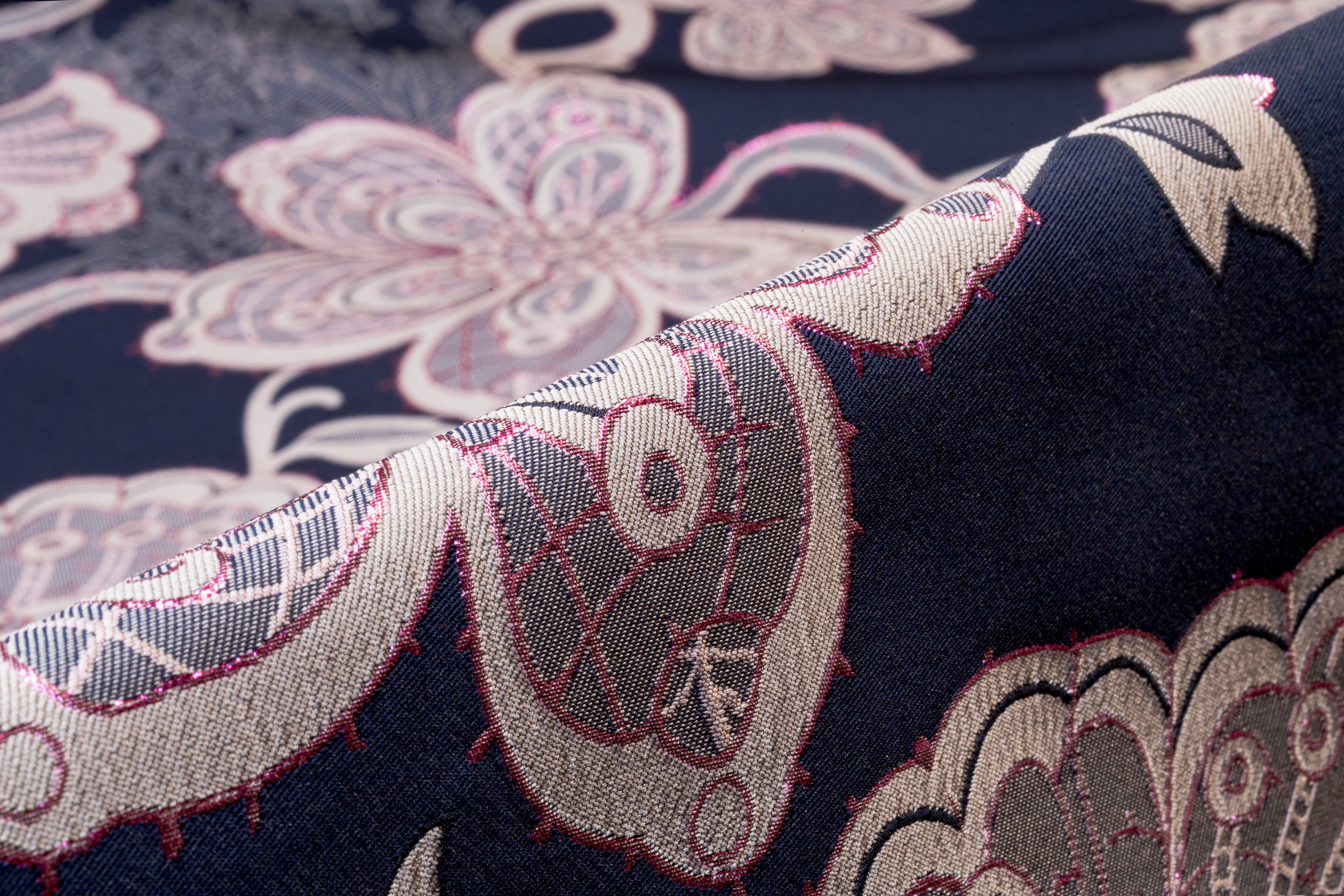 Floral Metallic Italian Brocade - Navy / Gray / Fuchsia