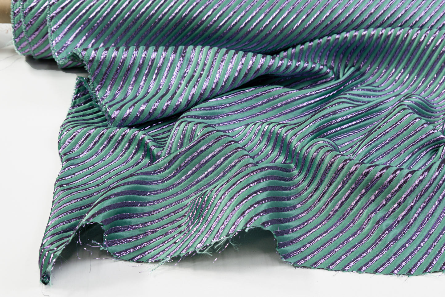Diagonal Striped Metallic Brocade - Green / Purple