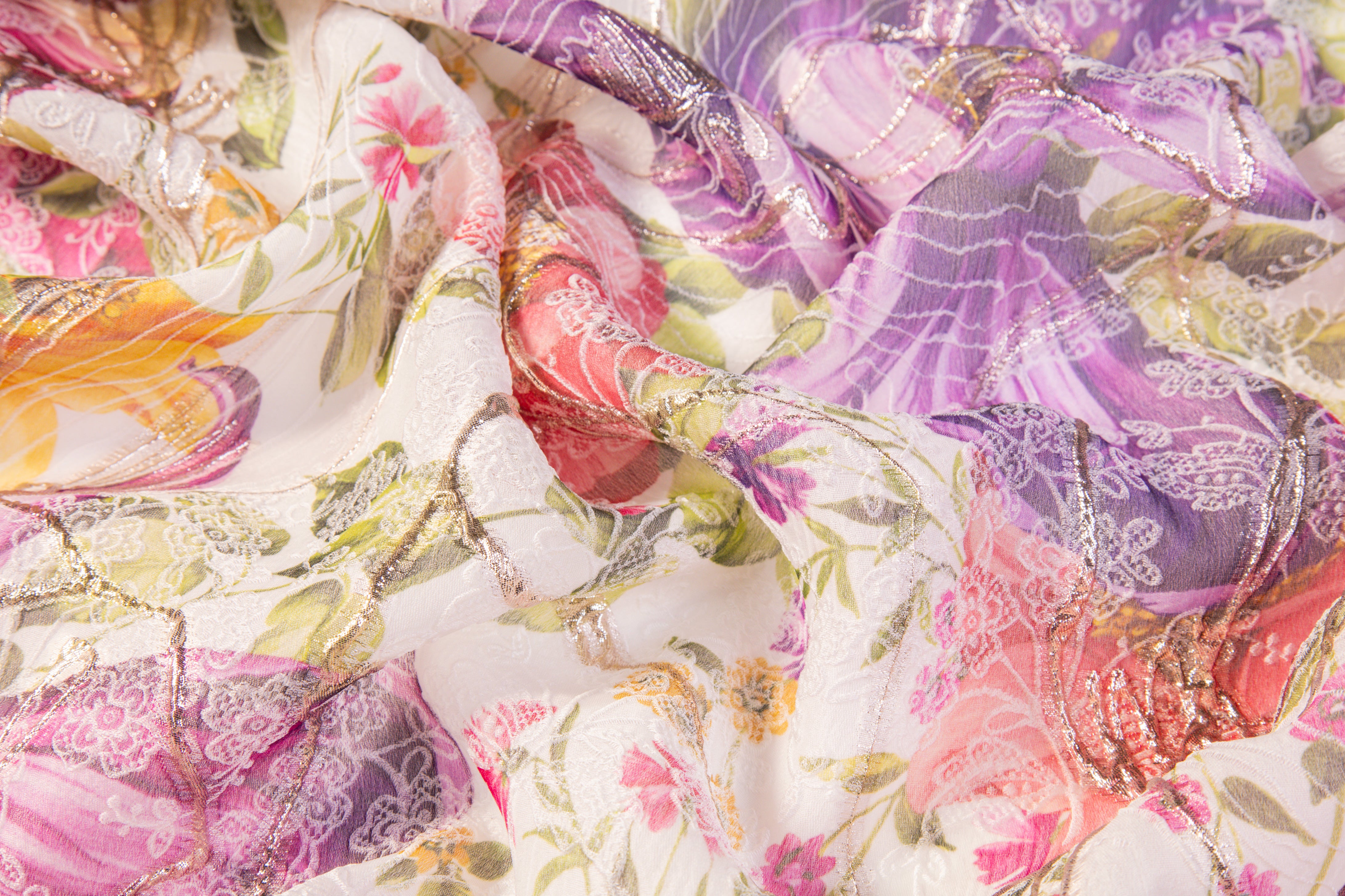 Floral Metallic Italian Silk Brocade - Multicolor