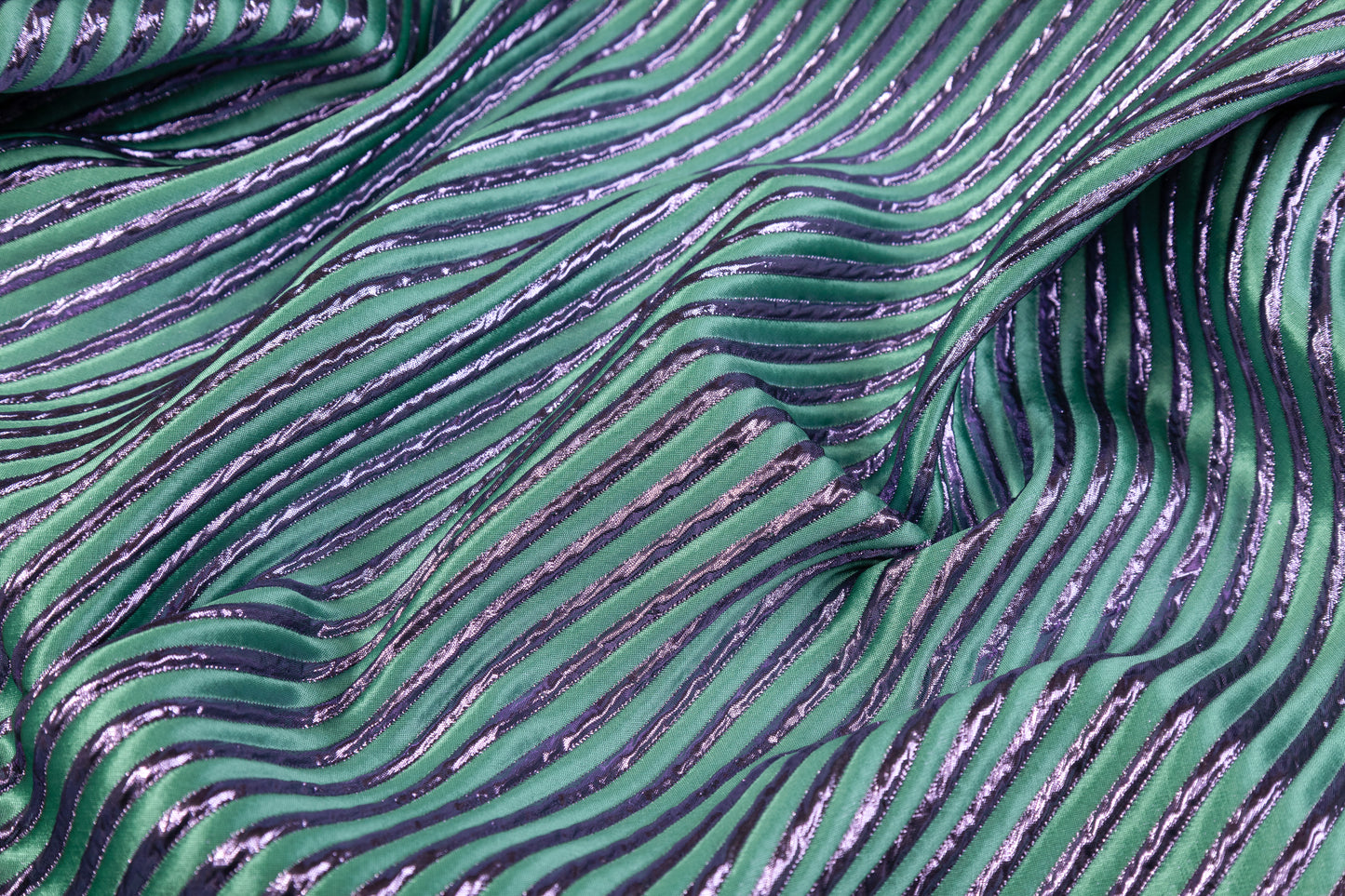 Diagonal Striped Metallic Brocade - Green / Purple