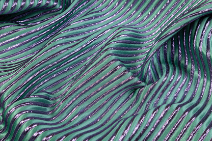 Diagonal Striped Metallic Brocade - Green / Purple