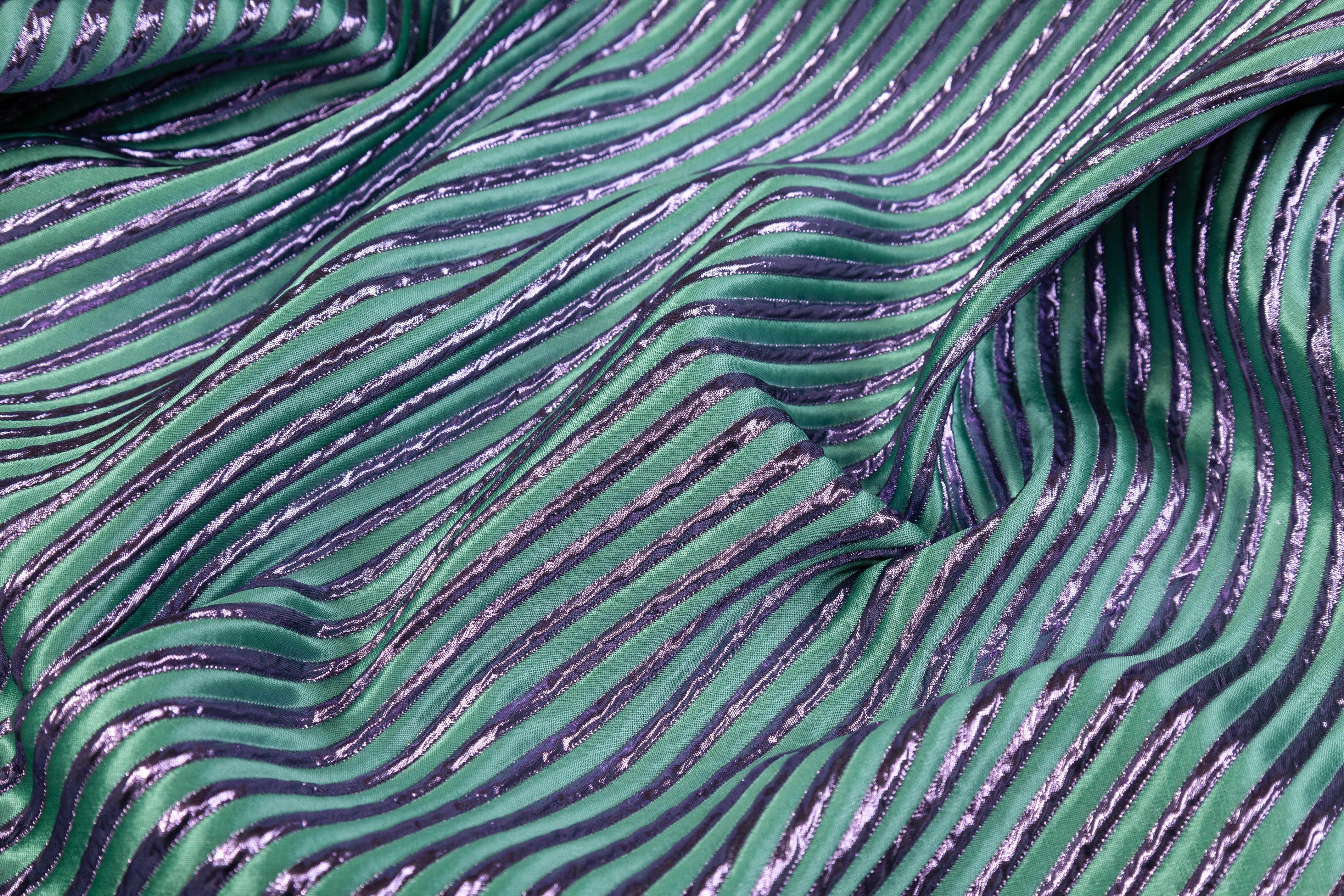 Diagonal Striped Metallic Brocade - Green / Purple