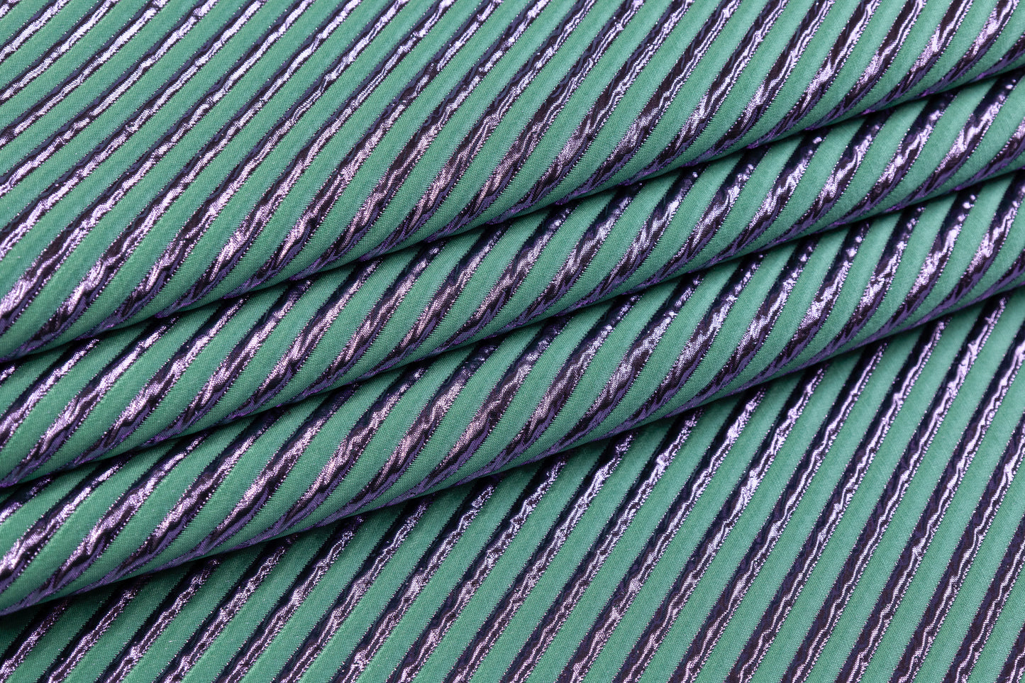 Diagonal Striped Metallic Brocade - Green / Purple