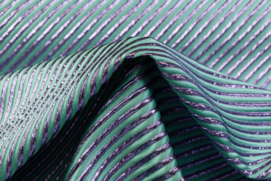 Diagonal Striped Metallic Brocade - Green / Purple