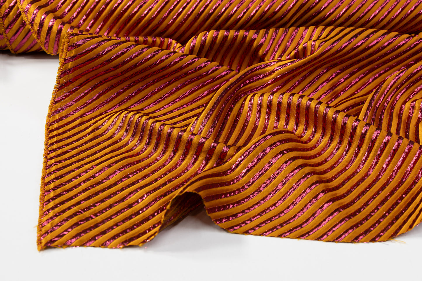 Diagonal Striped Metallic Brocade - Orange / Fuchsia
