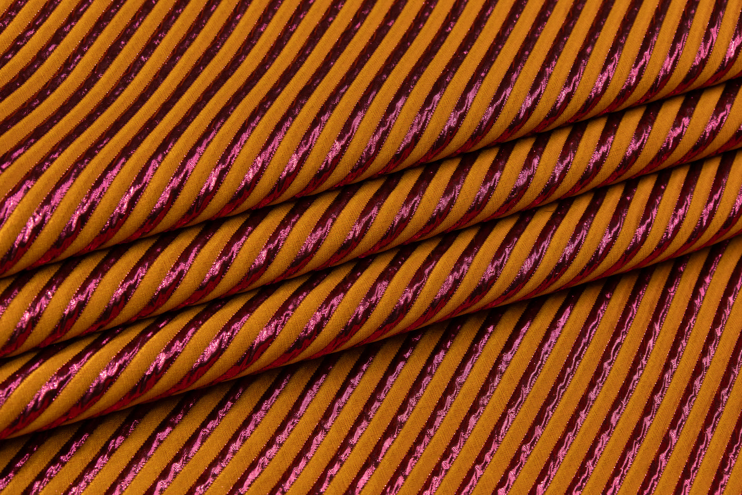 Diagonal Striped Metallic Brocade - Orange / Fuchsia
