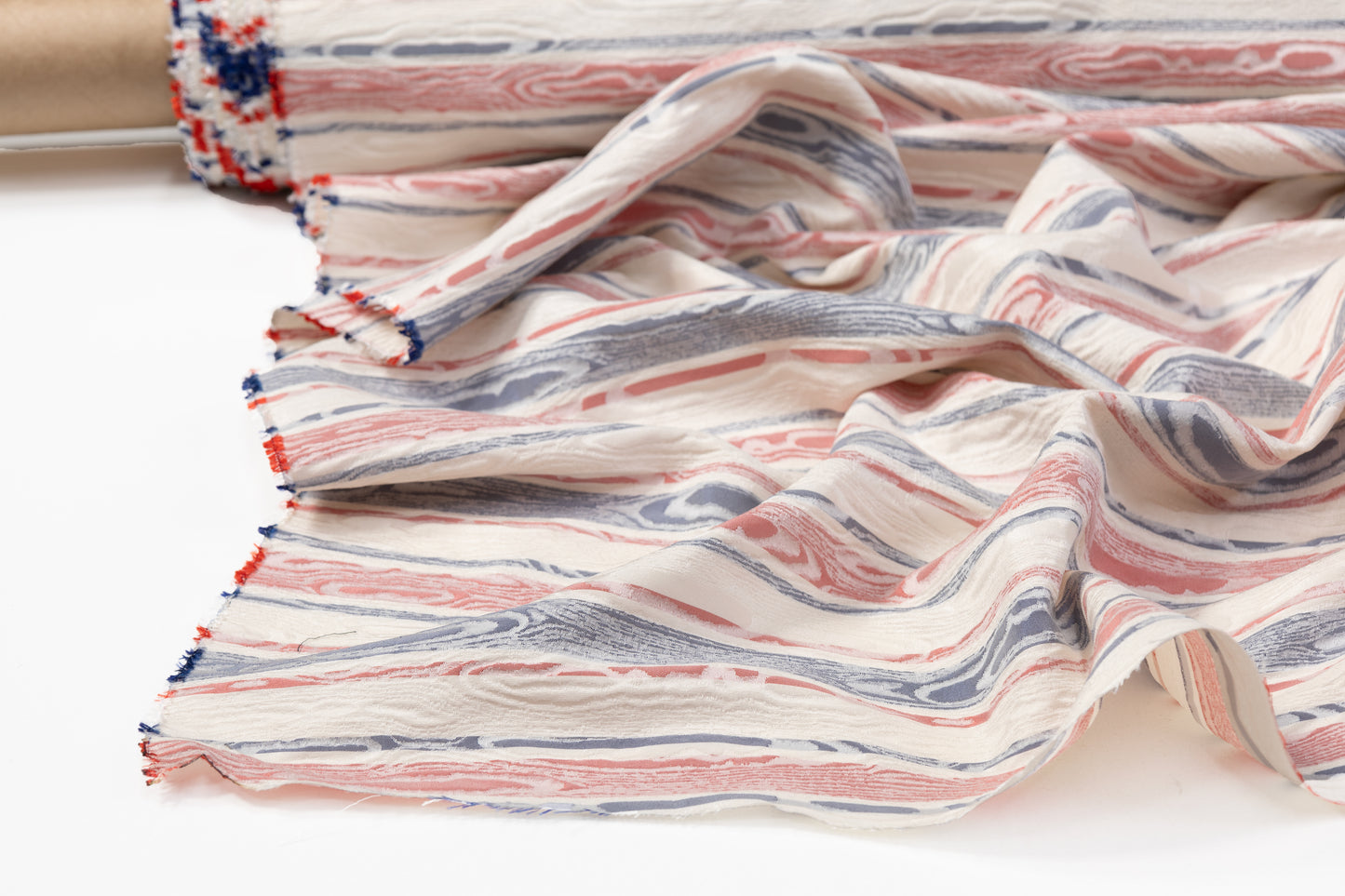 Abstract Striped Italian Silk Blend Brocade - White