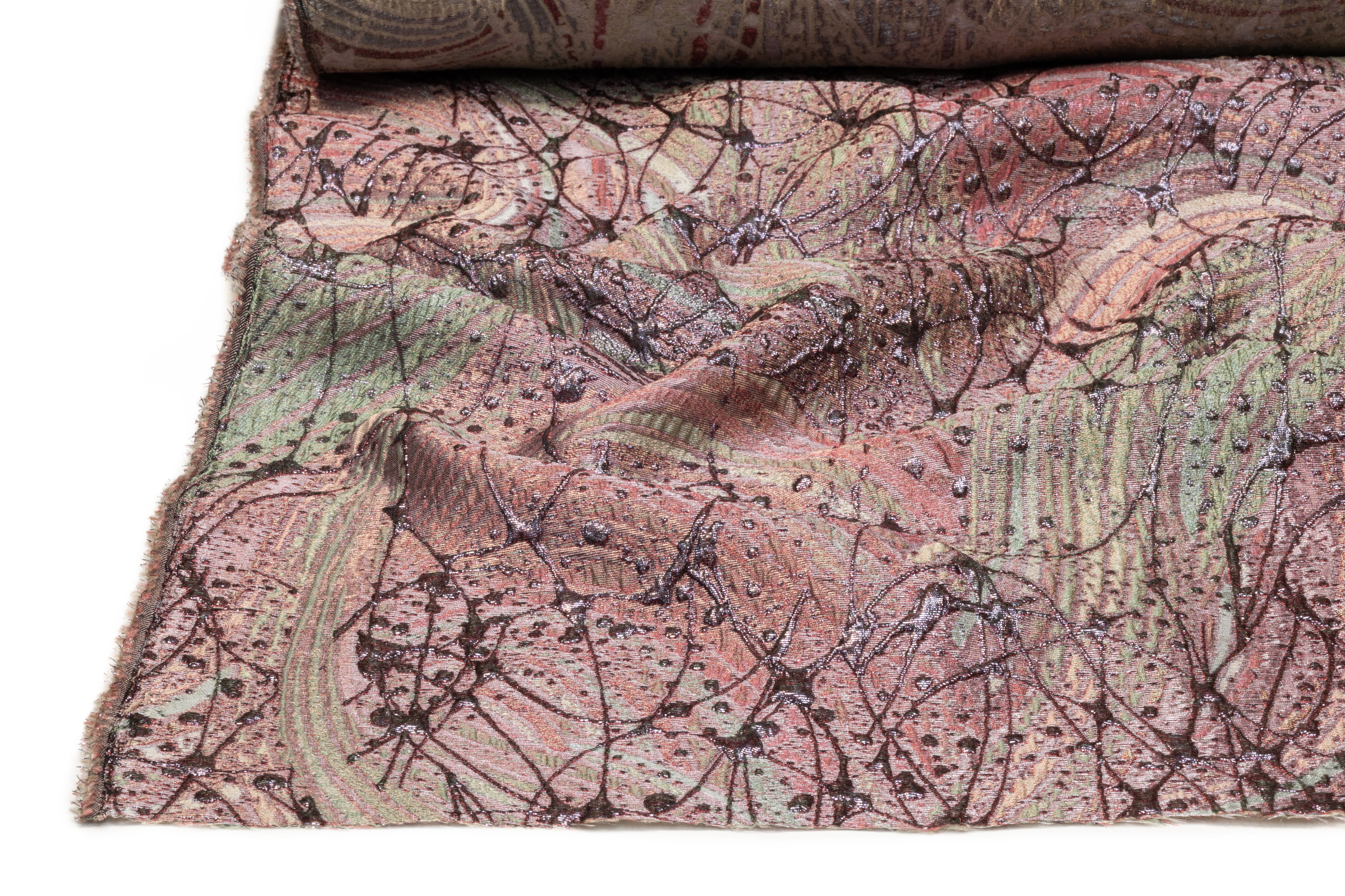 Abstract Metallic Italian Cloqué Brocade - Rose Pink / Sage Green