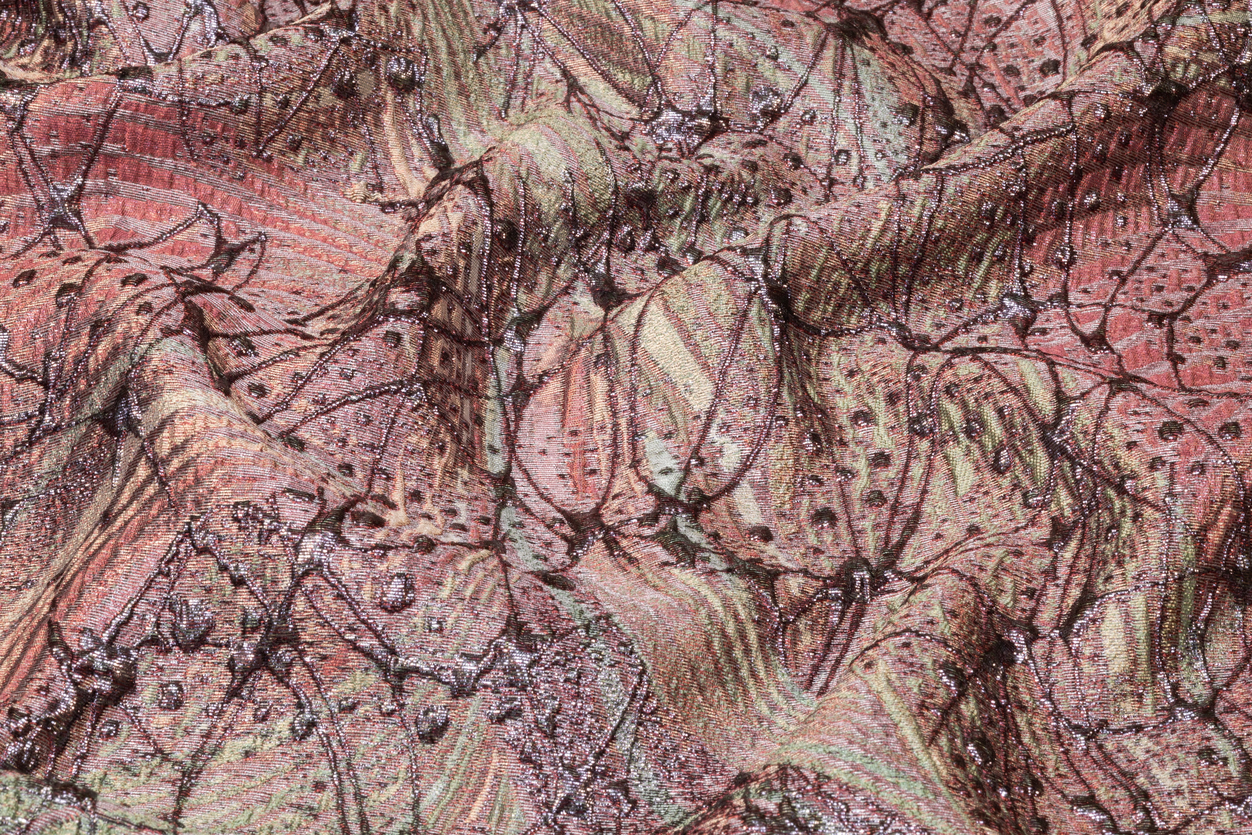 Abstract Metallic Italian Cloqué Brocade - Rose Pink / Sage Green