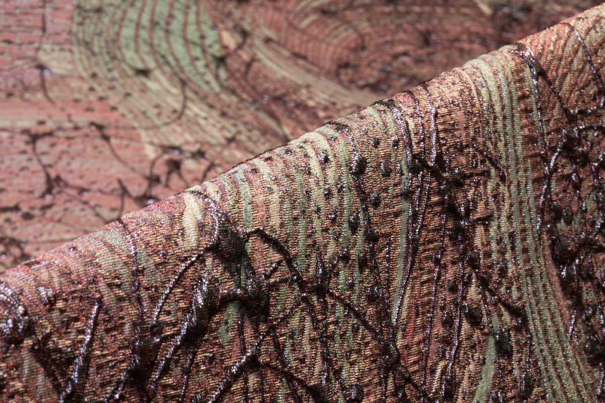 Abstract Metallic Italian Cloqué Brocade - Rose Pink / Sage Green