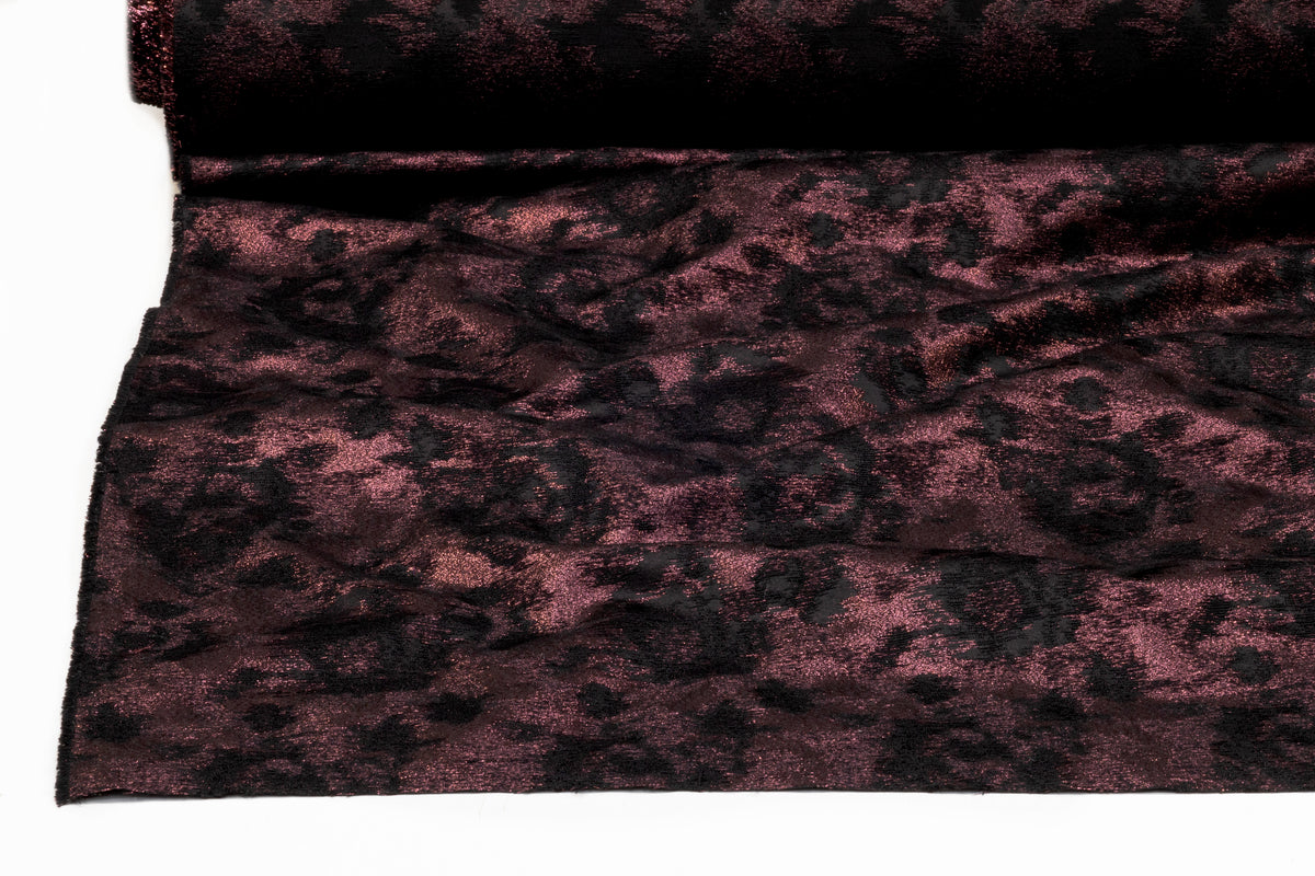 Abstract Metallic Italian Brocade - Black / Deep Rose