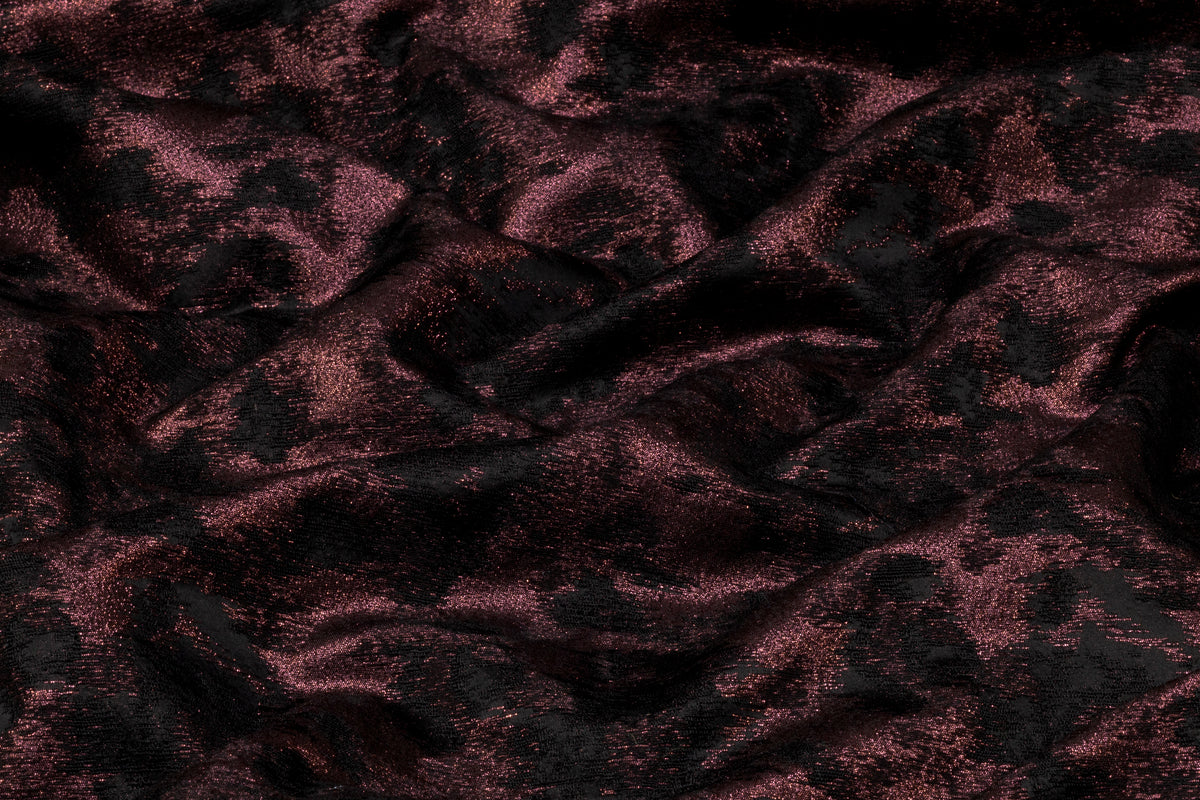 Abstract Metallic Italian Brocade - Black / Deep Rose