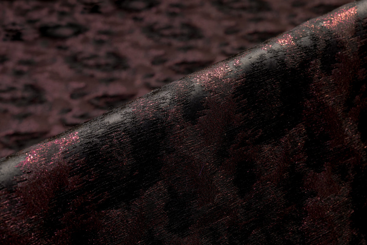 Abstract Metallic Italian Brocade - Black / Deep Rose