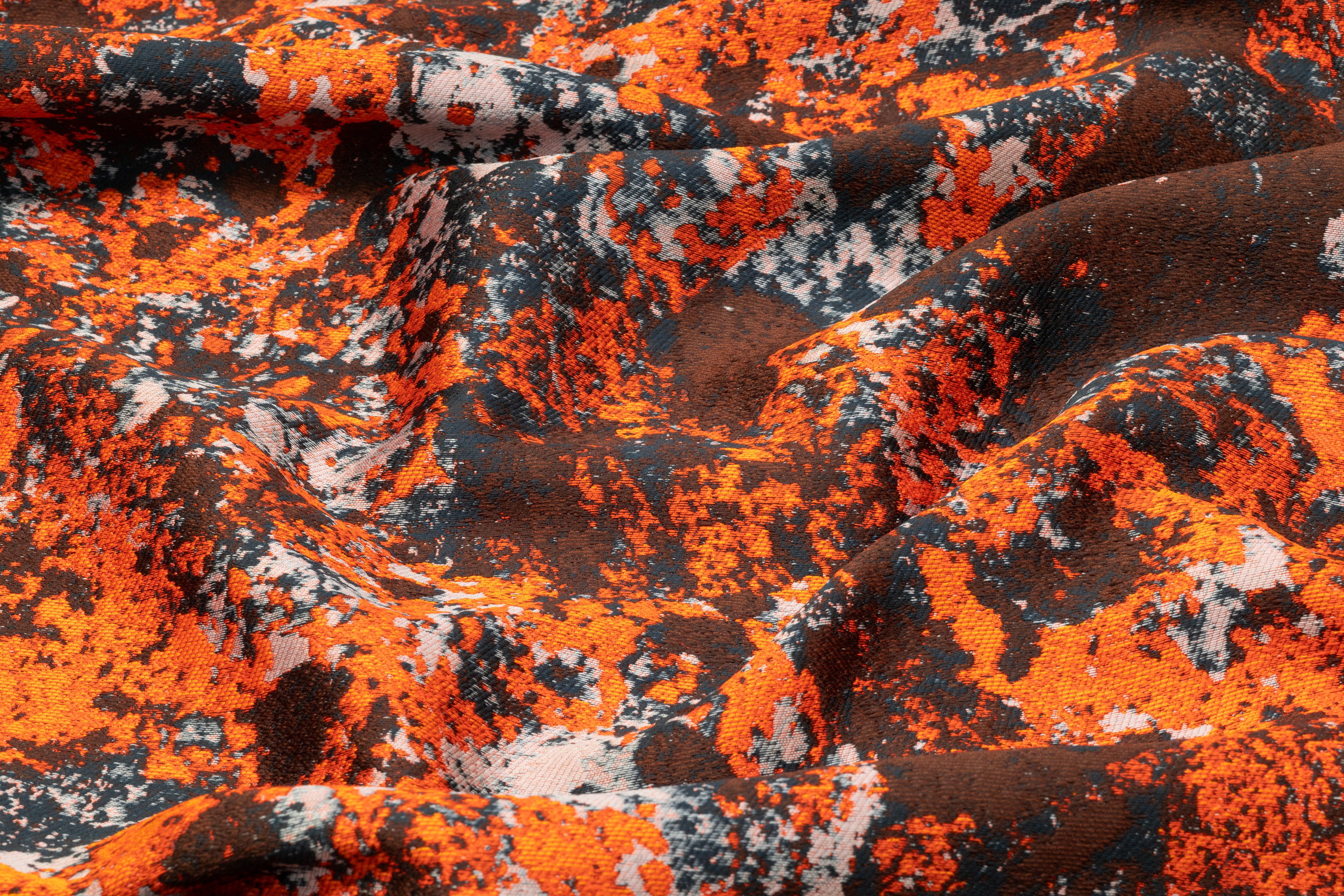 Abstract Italian Cotton Blend Brocade - Orange / Navy / Brown