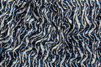 Abstract Italian Poly Cotton Brocade - Blue / Silver
