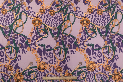 Printed Italian Wool Tricotine - Purple / Green