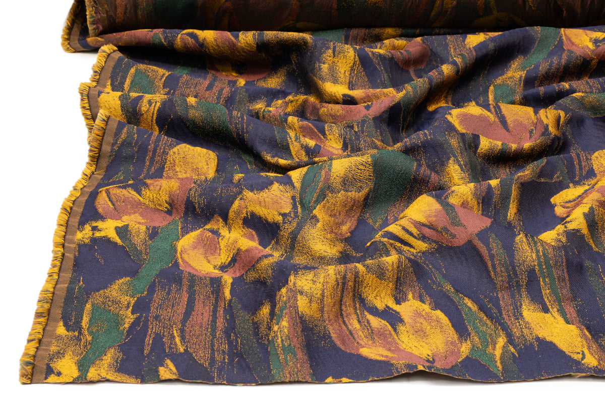 Floral Italian Brocade - Navy / Green / Gold