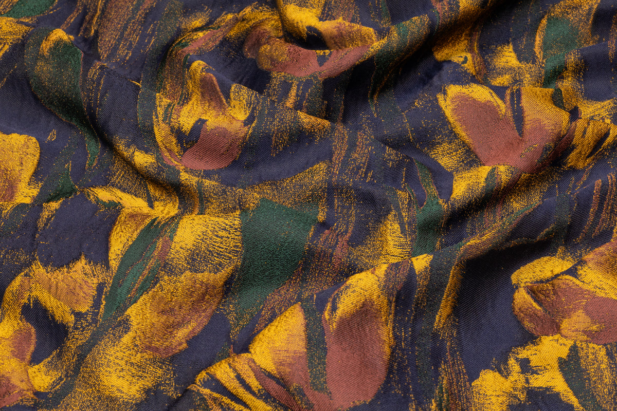 Floral Italian Brocade - Navy / Green / Gold