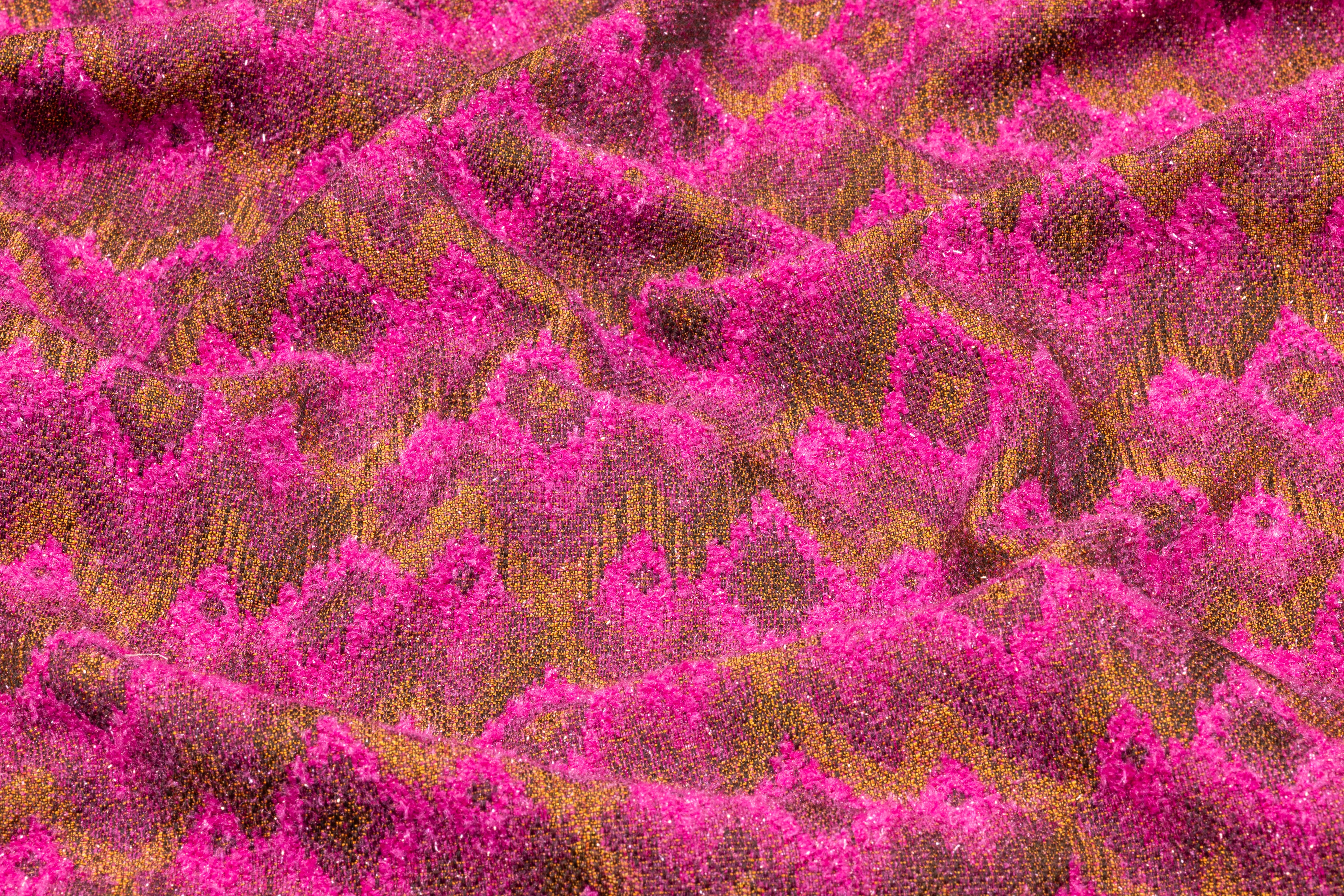 Abstract Geometric Metallic Italian Brocade - Magenta / Gold