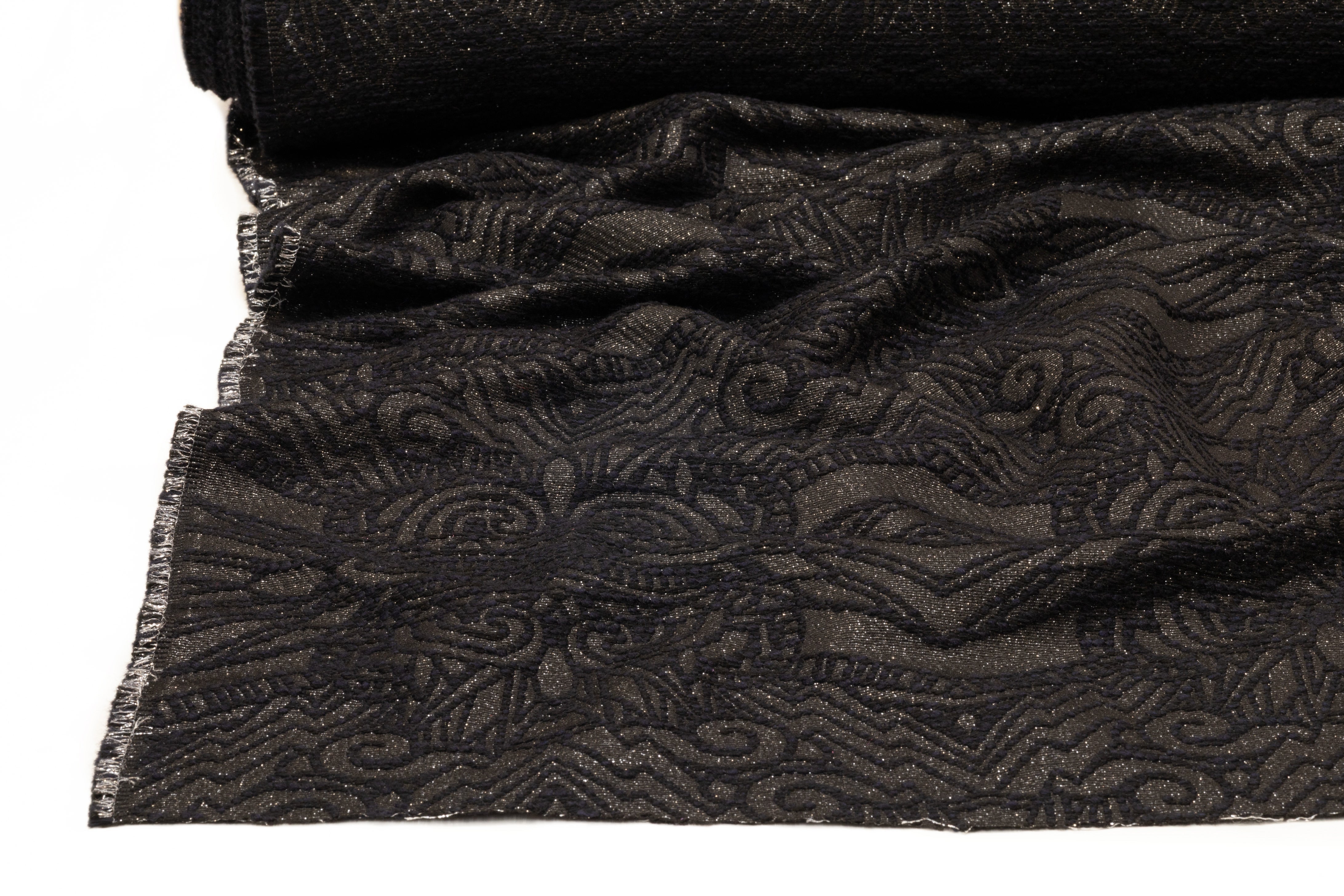 Metallic Italian Brocade - Black / Navy / Silver
