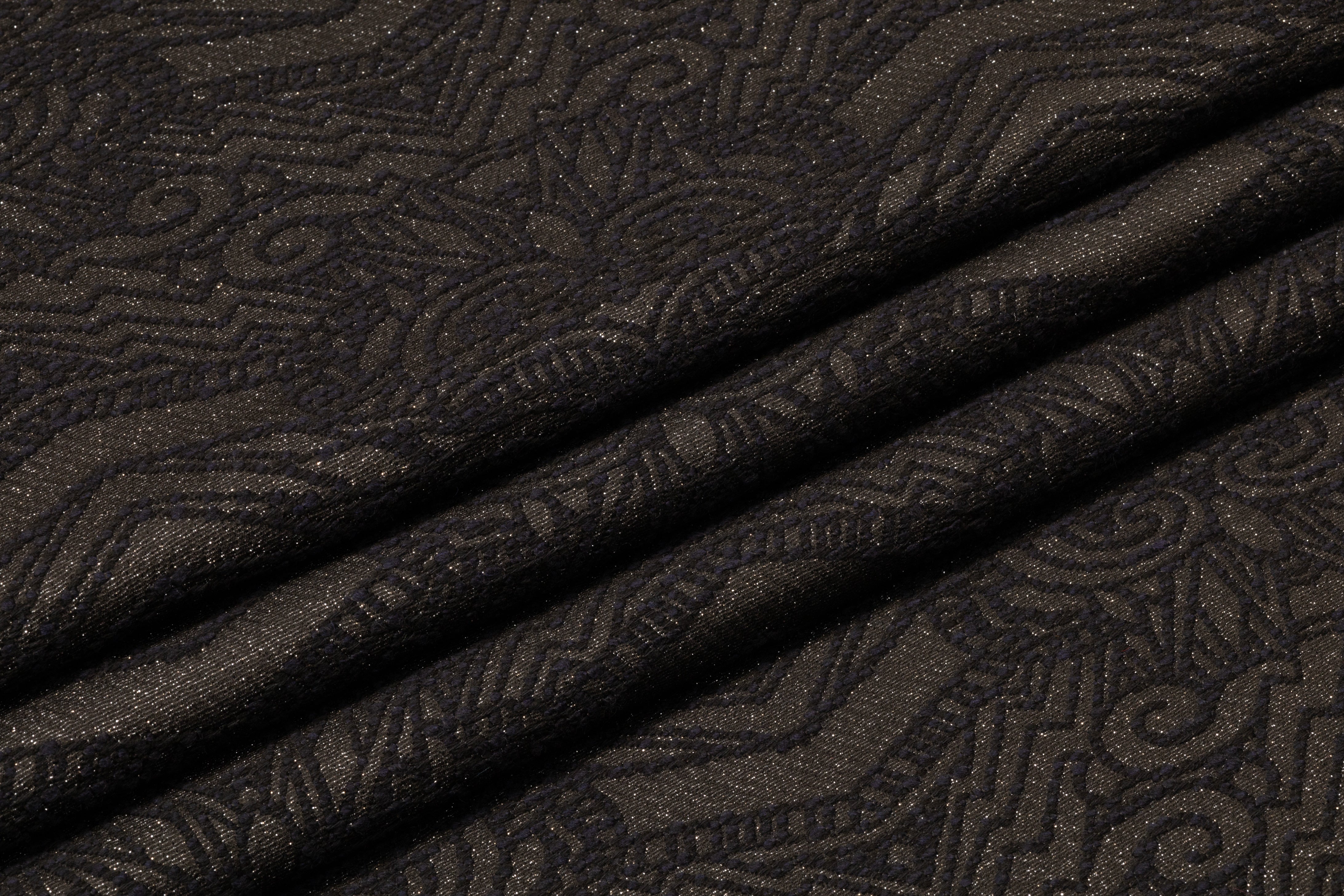 Metallic Italian Brocade - Black / Navy / Silver