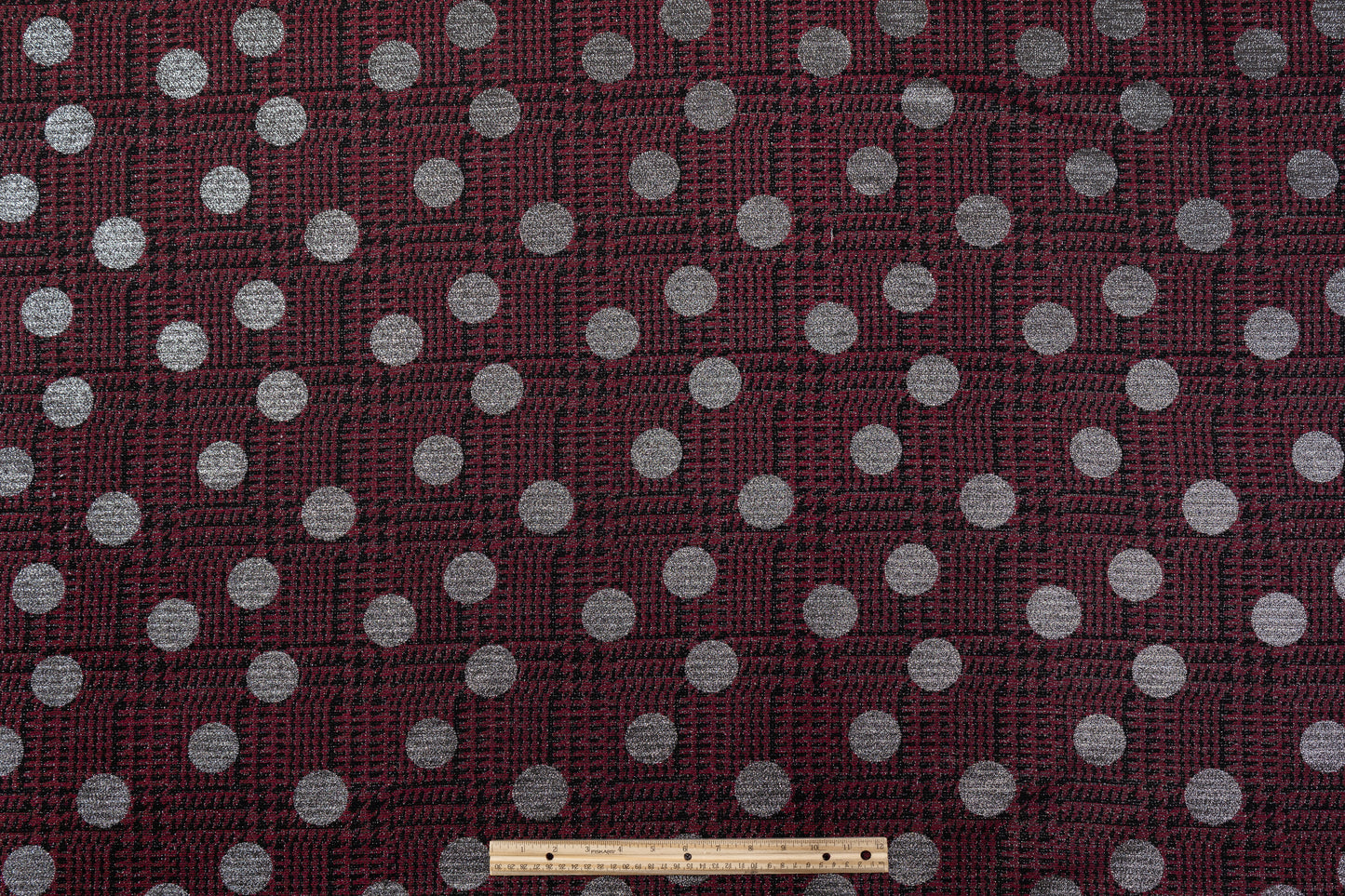 Metallic Houndstooth Cotton Wool Brocade - Burgundy