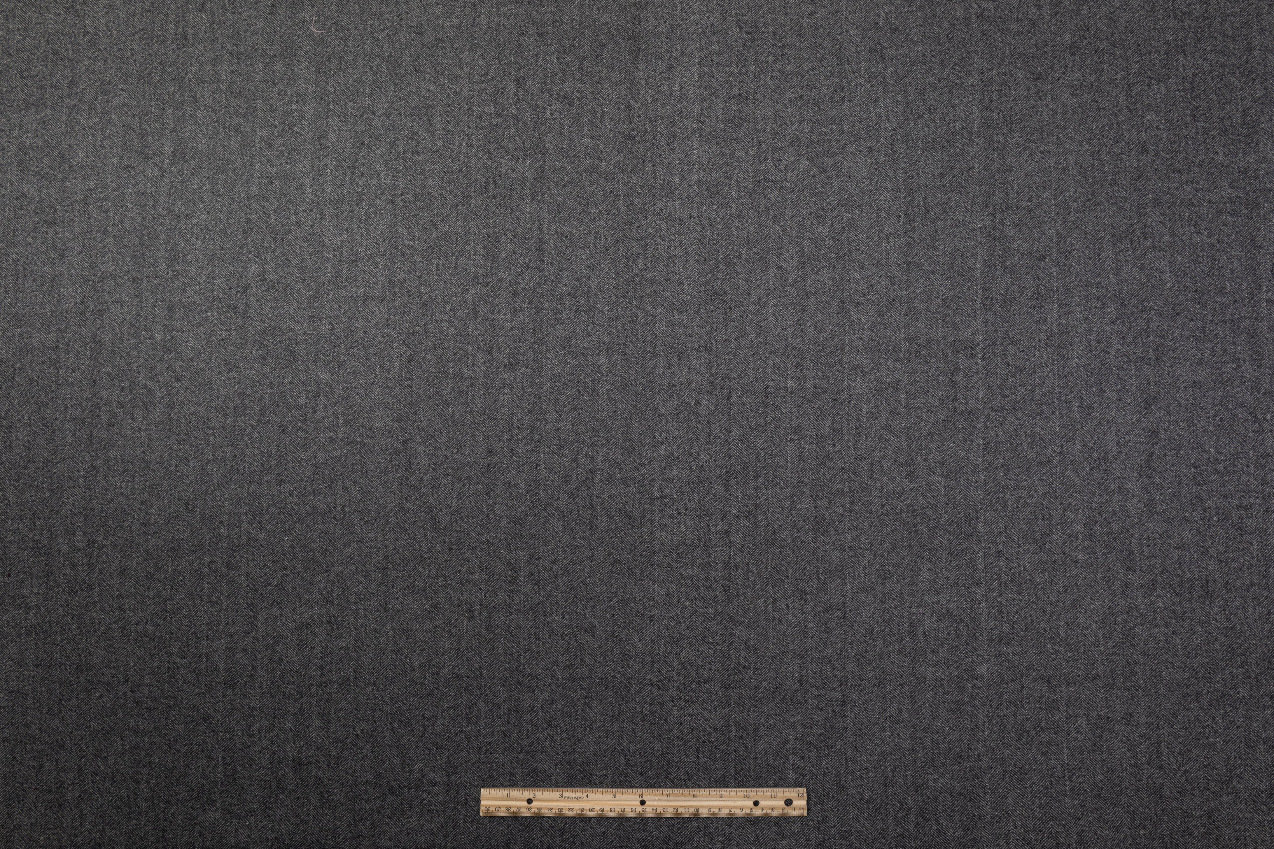Double Faced Herringbone Cashmere Wool Coating - Charcoal Gray