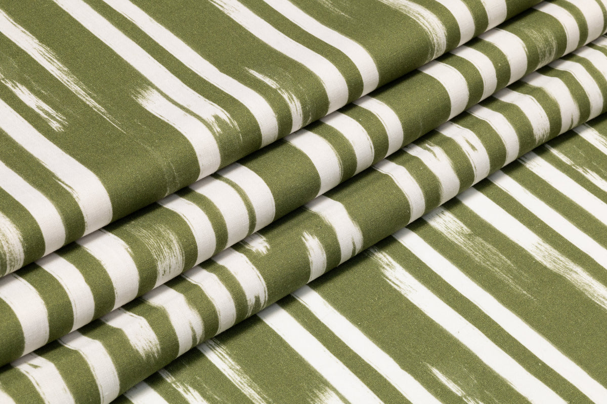 Streaked Italian Viscose Linen Blend - Olive Green / White