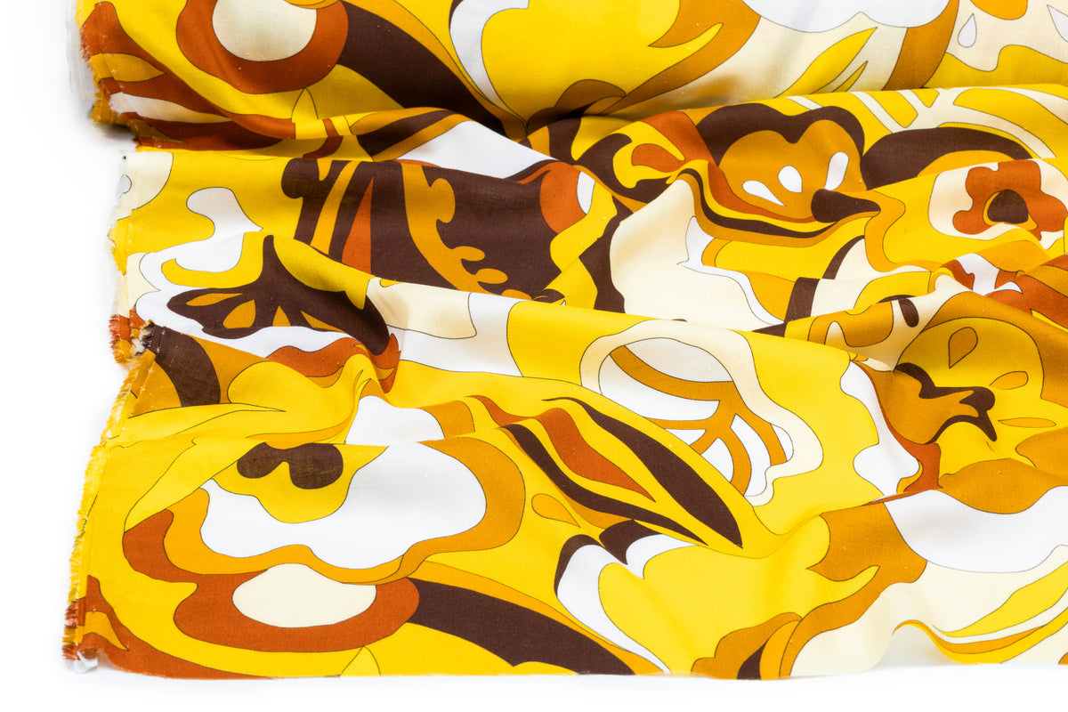 Retro Italian Viscose Linen Blend - Yellow / Brown