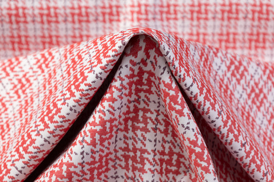 Metallic Houndstooth Cotton Nylon Stretch Brocade - Red / White