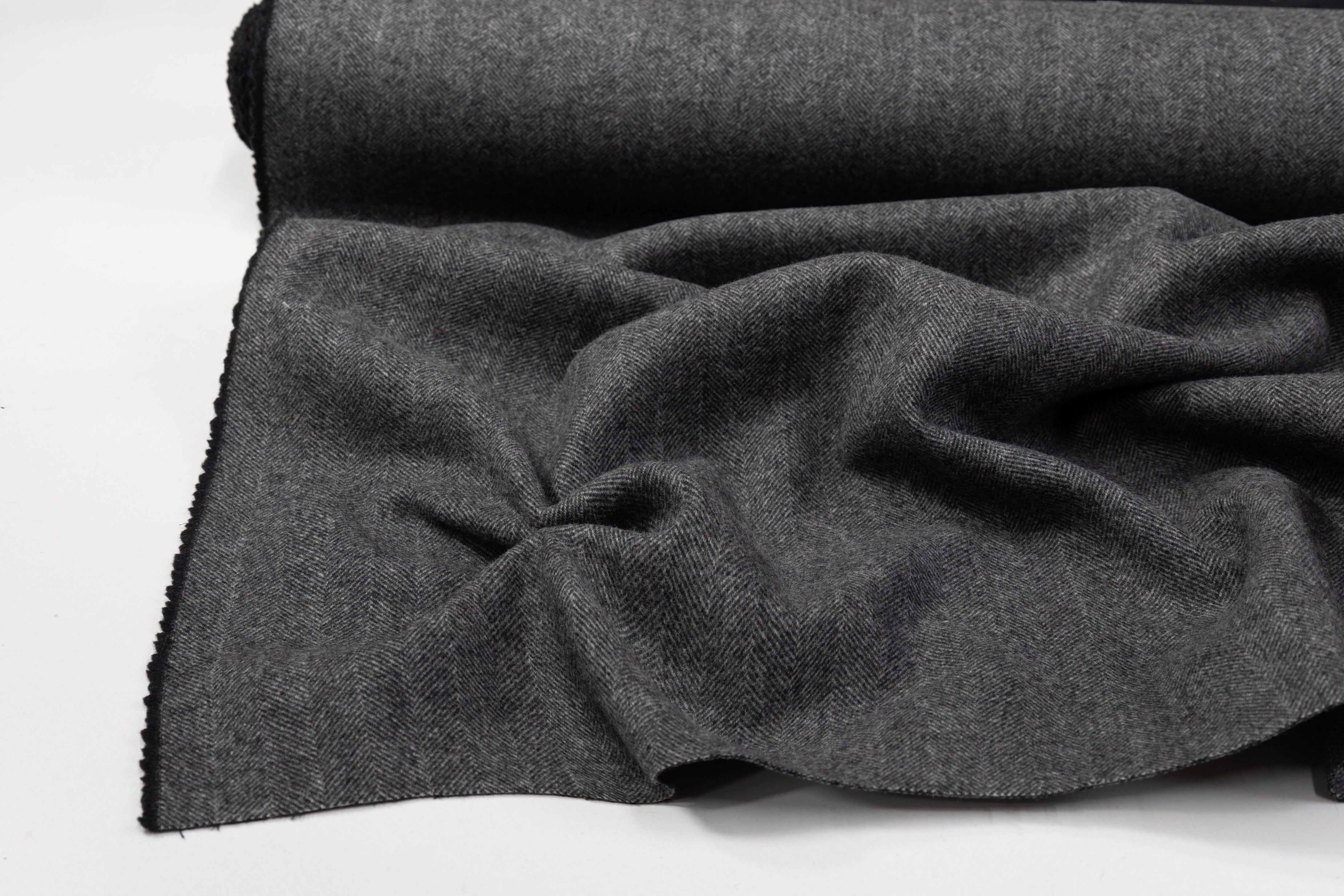 Double Faced Herringbone Cashmere Wool Coating - Charcoal Gray
