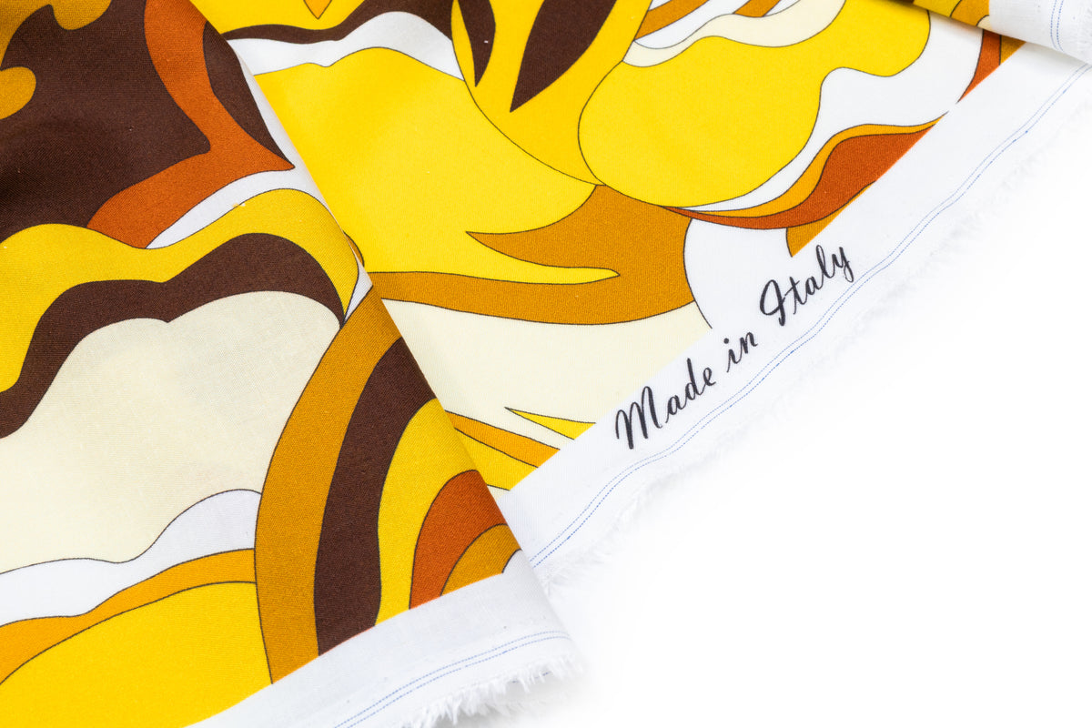Retro Italian Viscose Linen Blend - Yellow / Brown