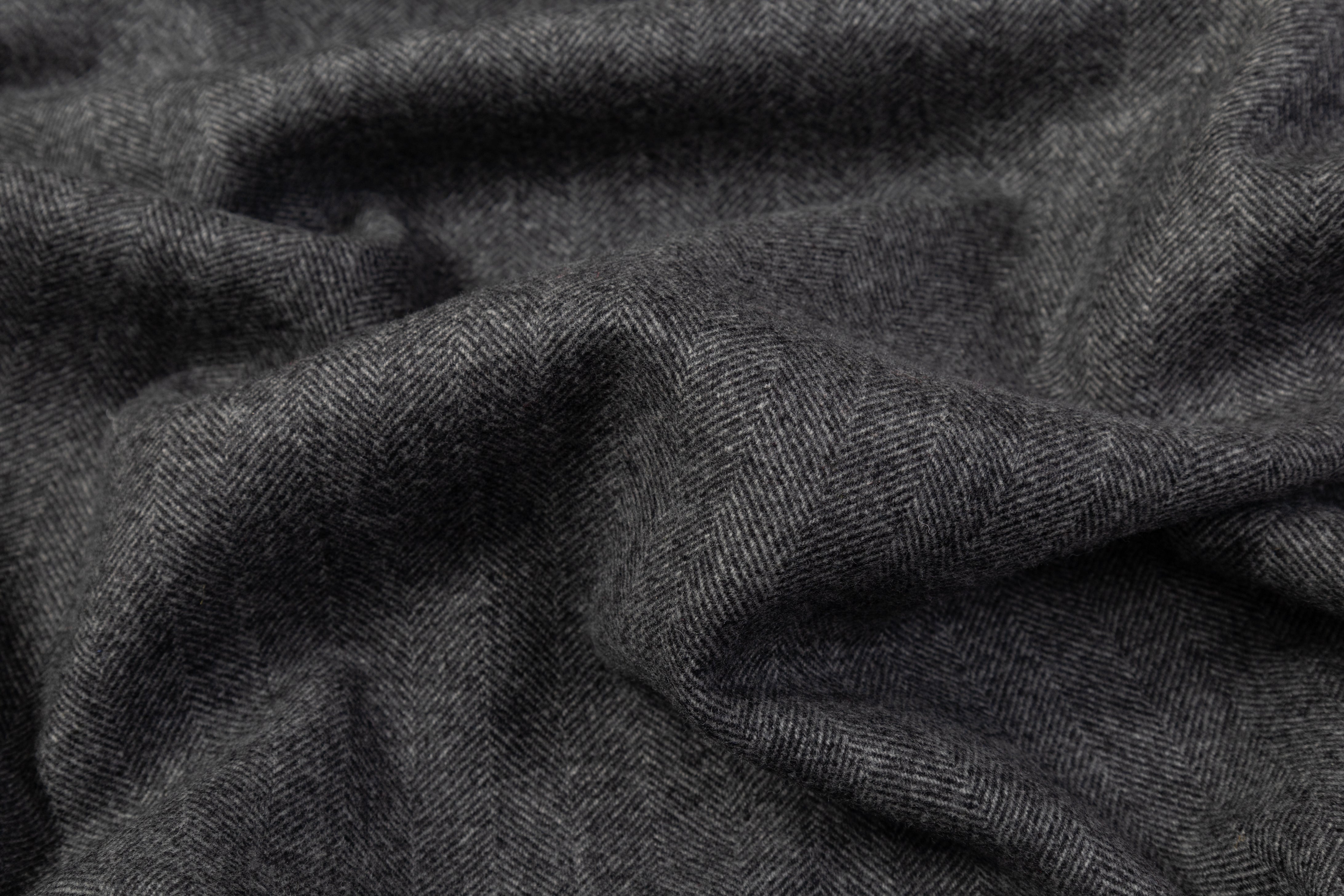 Double Faced Herringbone Cashmere Wool Coating - Charcoal Gray
