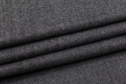 Double Faced Herringbone Cashmere Wool Coating - Charcoal Gray