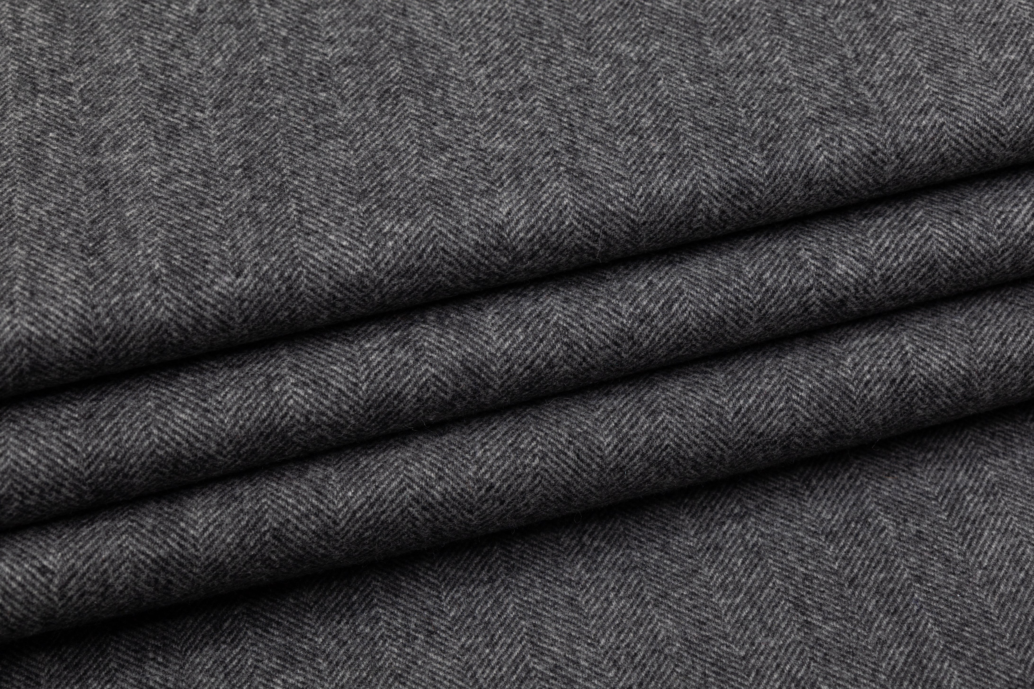 Double Faced Herringbone Cashmere Wool Coating - Charcoal Gray