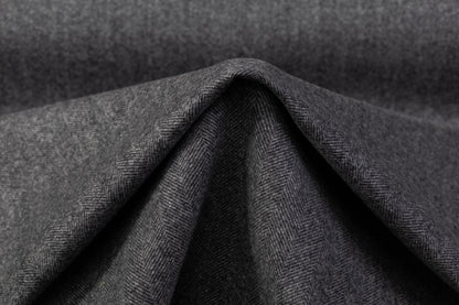 Double Faced Herringbone Cashmere Wool Coating - Charcoal Gray