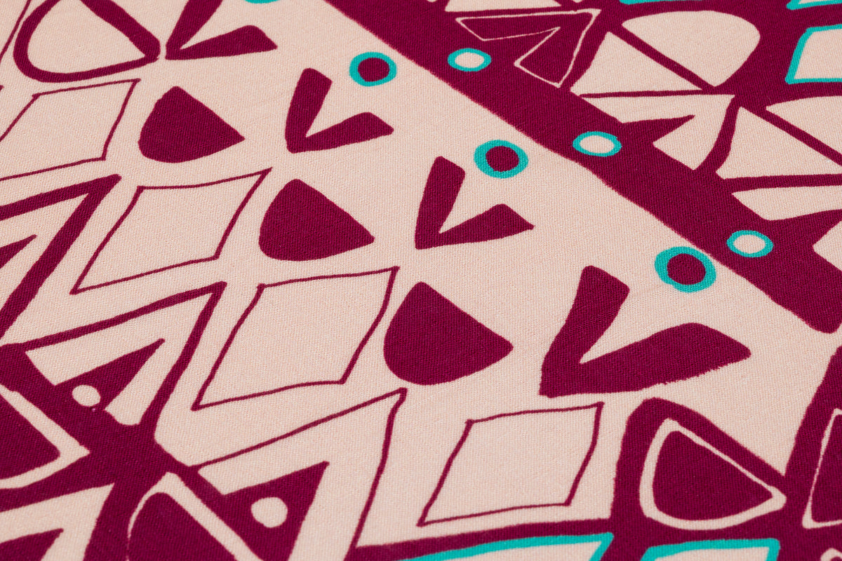 Abstract Geometric Italian Viscose Linen Blend - Blush / Plum / Turquoise